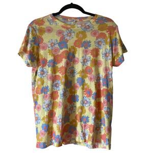 Marine Layer Swing Crew Short Sleeve Shirt Womens Med Yellow Vintage Floral NEW